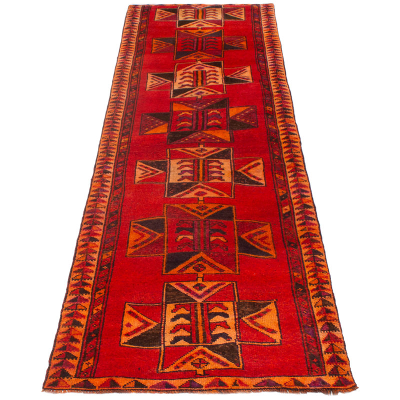 Tapis de couloir unique en laine 3 pi 9 po x 12 pi 4 po Melis Rouge