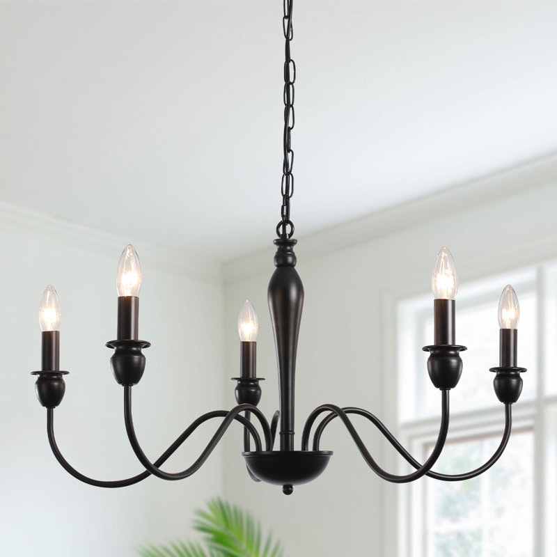 5- Light Dimmable Candle Style Classic / Traditional Chandelier, Black