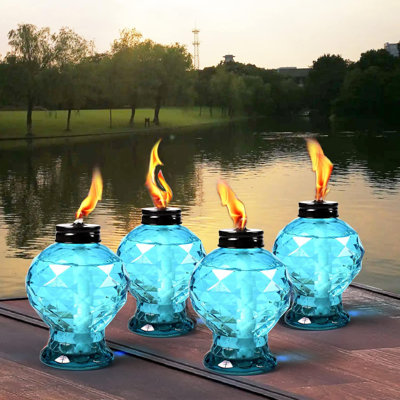 4 Pack Glass Table Top Torches, Refillable Citronella Lanterns with Wick and Cap for Yard Patio Garden Party Decor