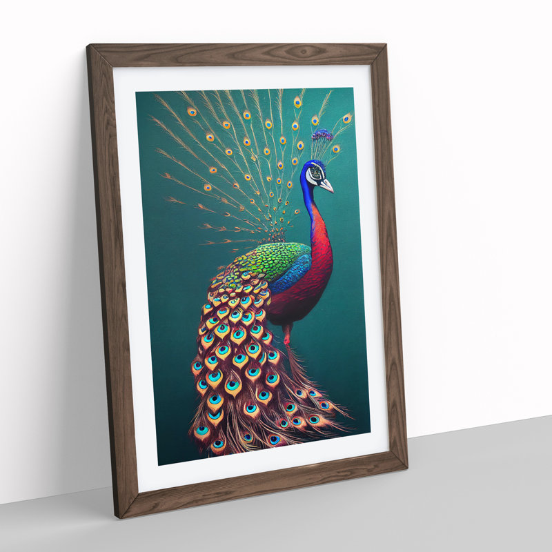 Artistic Peacock - Framed Print, 64cm H x 46cm W x 2cm D, Walnut