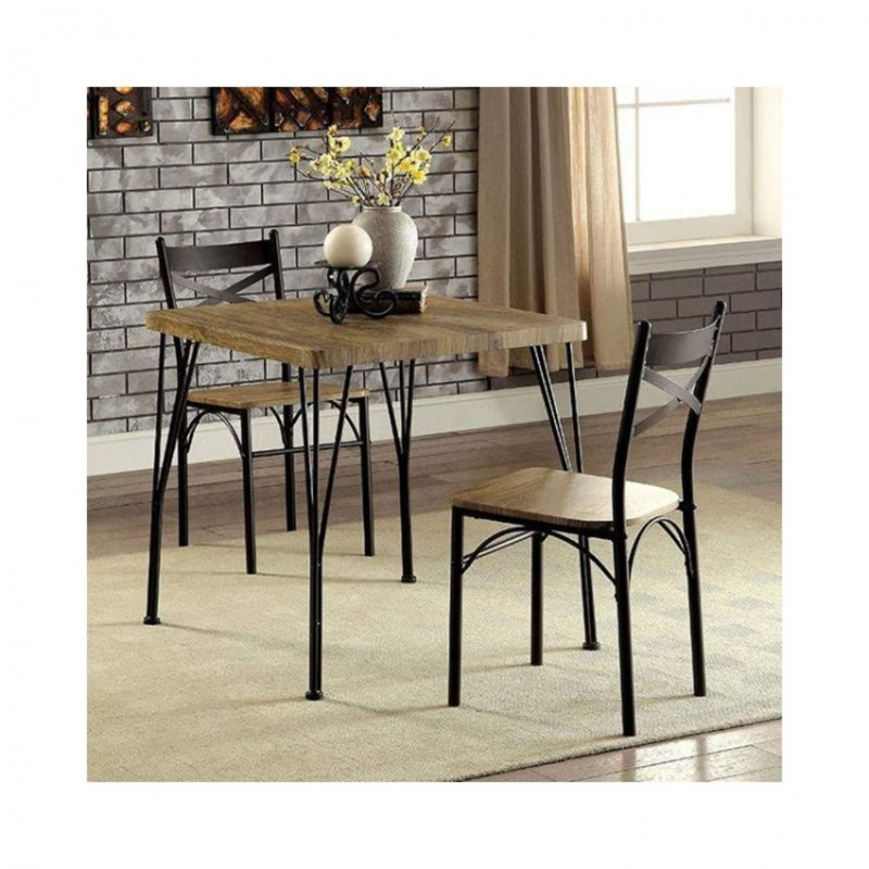 Ensemble de salle à manger Apollonia, Naturel/bronze foncé, 3 pièces : 1 table, 2 chaises