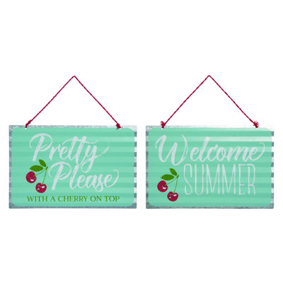  Ensemble de 2 décorations printanières en étain cerises rétro