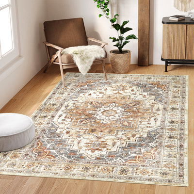Washable Rug - Stain Resistant Non-Slip Area Rugs for Living Room Bedroom(Turmeric/Grey)
