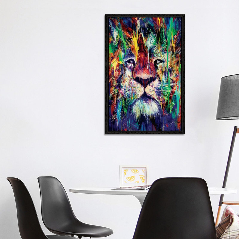 Lion I by Nicebleed - Print on Canvas, 66.04 cm H x 45.72 cm W, Black Floater Framed