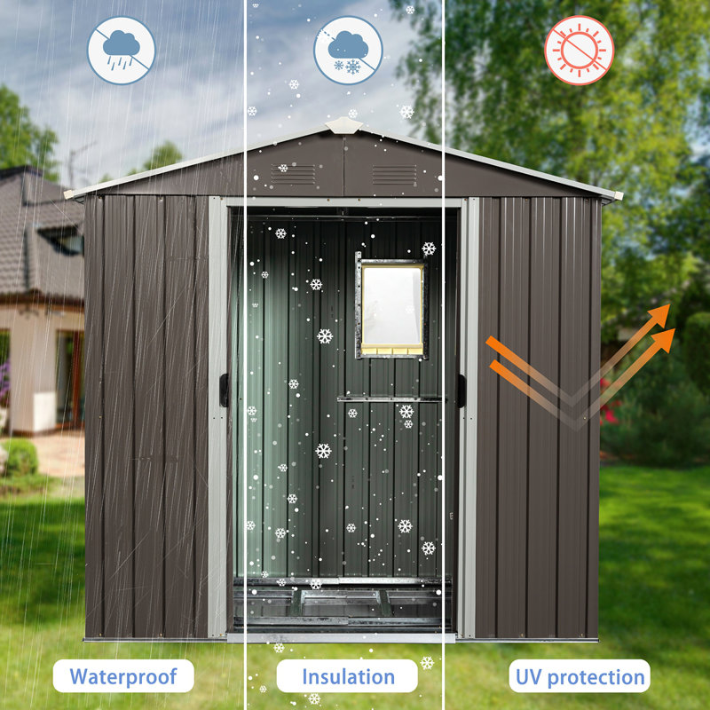 8ft x 4ft Gray Metal Outdoor Storage Shed with Window