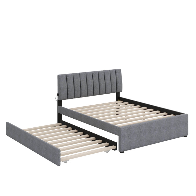 Lit plateforme tapissier Teddy, Gris, Grand lit