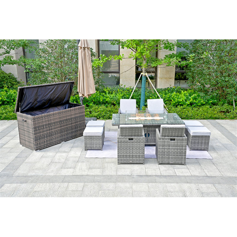 Tymar 8 - Person Wicker Patio Dining Set with Rectangular Table , Cushions Included