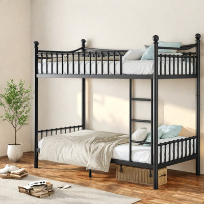 Lits superposés en métal Twin XL peu encombrants, barrière de sécurité incurvée, style industriel moderne pour la maison