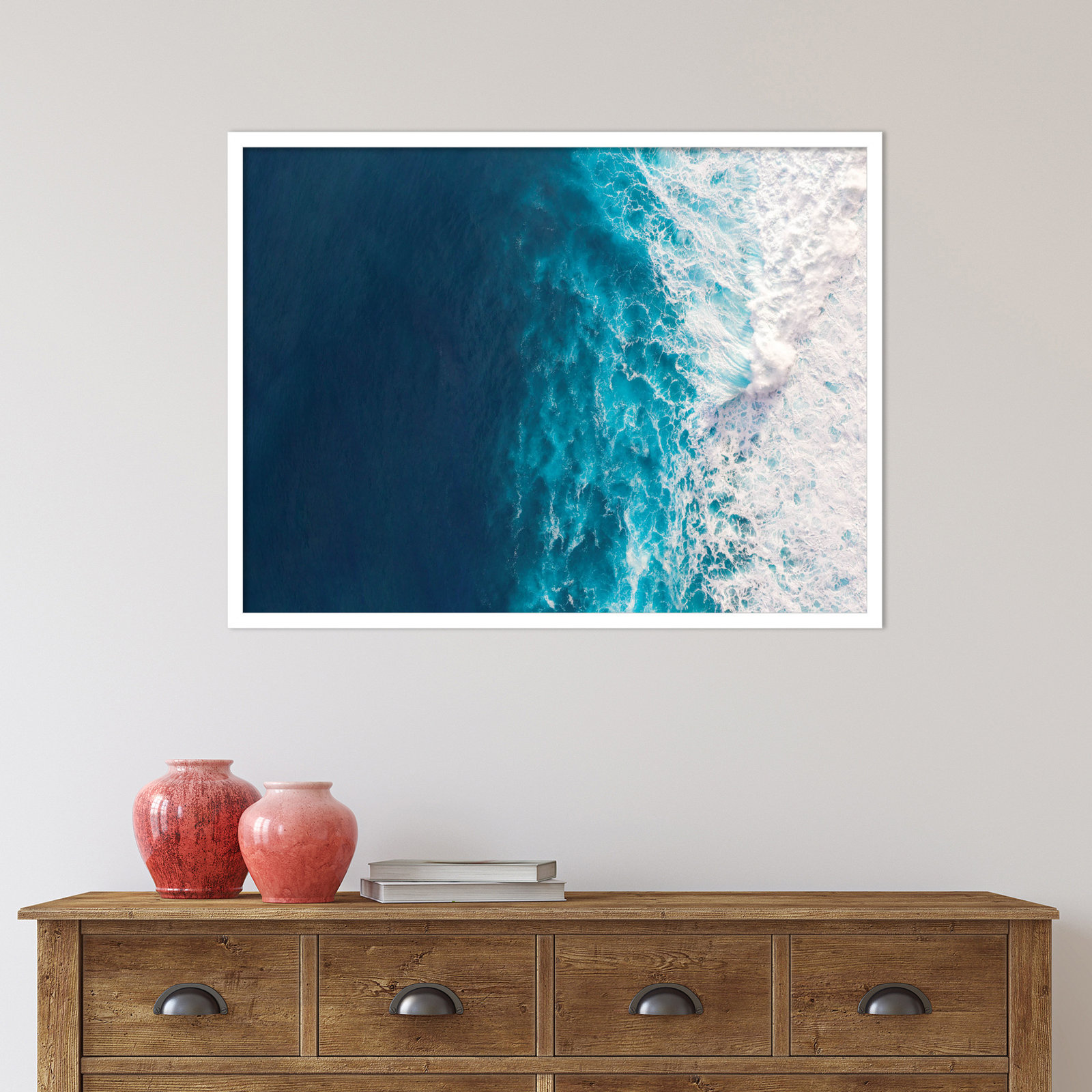 Seascape of Splashing Waves Print, White, 25" H x 33" W x 1" D