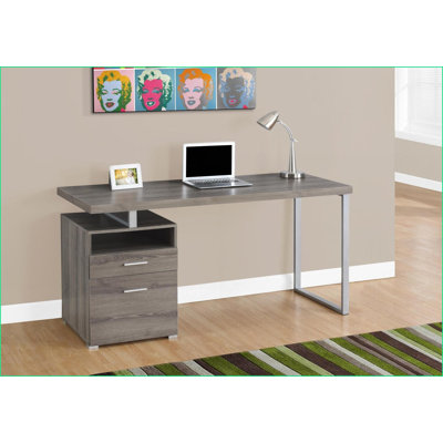 Bureaux, bureau d'ordinateur moderne de 60 po avec tiroirs de rangement Casier ouvert, configuration gauche / droite réversible, stratifié brun taupe | Gris métal | Panneau de particules