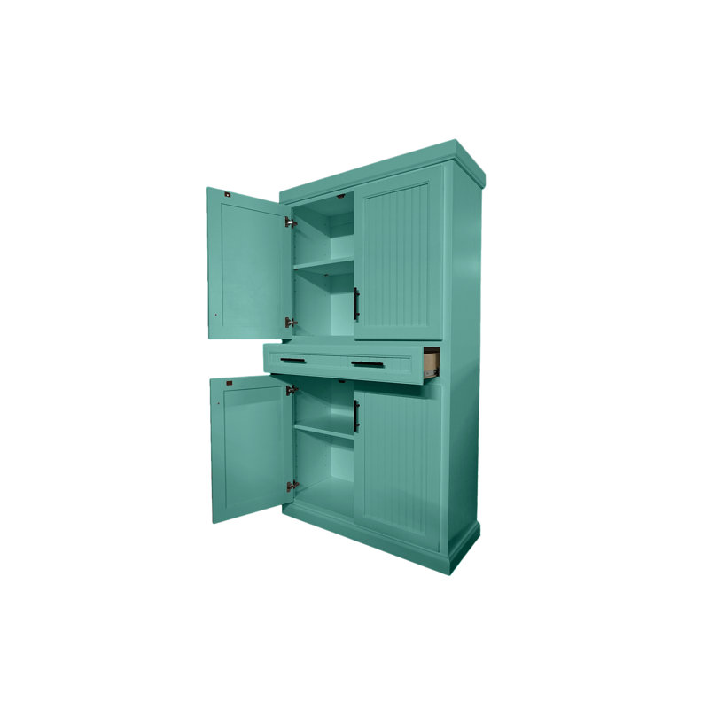 Garde-manger en bois massif avec tiroir Coastal, Fiesta turquoise