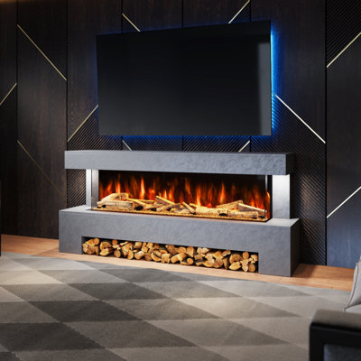 Angelo Freestanding Electric Fireplace Suite – 1500mm 3-sided Led Electric Fire with Panoramic Flame | Remote & App Control | Led Side Lights