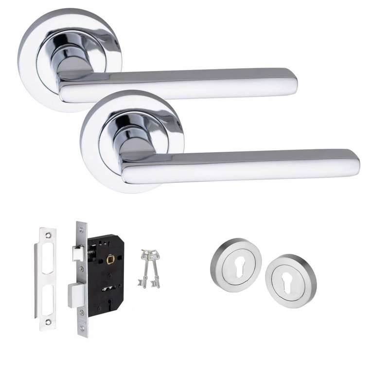  Leon Design Classic Door Handles Set in Polished Chrome with Thumbturn and Mortise Lock