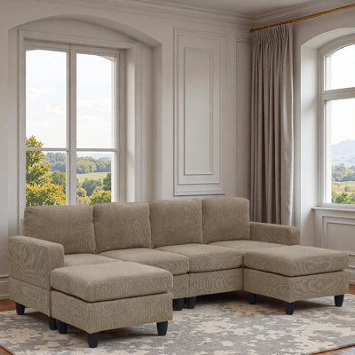 Modular Corduroy Sectional Sofa With Ottoman