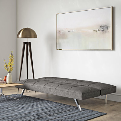 Futon avec structure en métal, pattes en acier inoxydable, tissu gris, 2, lit léger et portatif de 54,1 lb, gris, ajout de salon moderne de 70,34 po de long