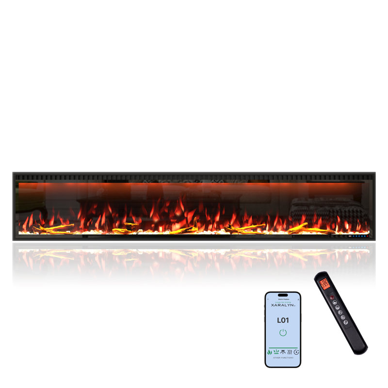 Wall Mounted/Recessed-In Electric Fireplace With Smart WIFI, 17" H x 88" W x 6.3" D