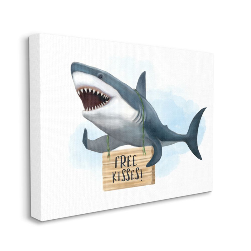 Impression d’art graphique, "Nautical Shark Free Kisses", H 16 po x l 20 po x 1,5 po, Toile tendue