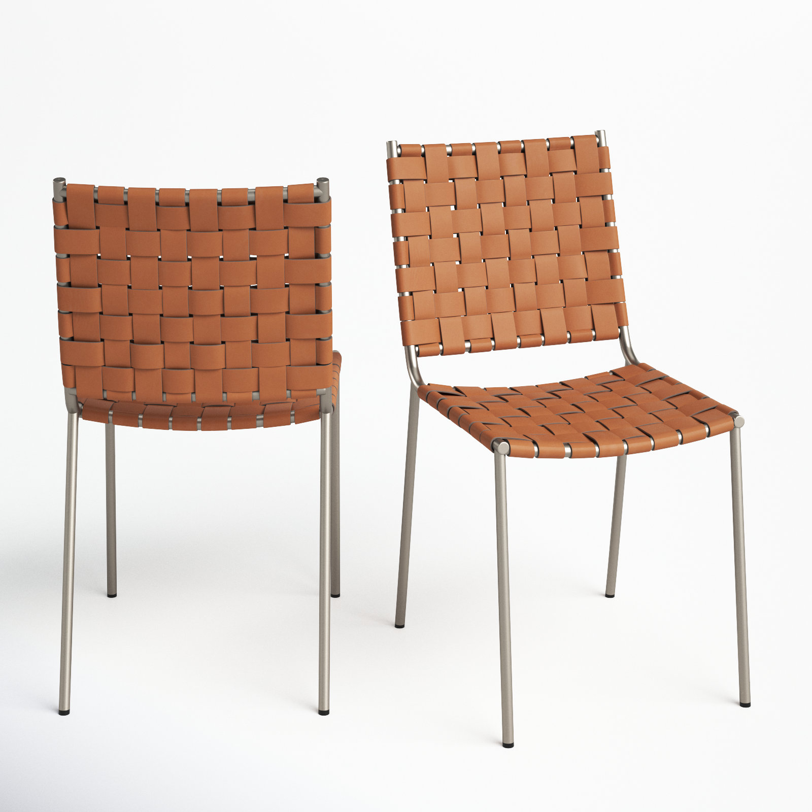 Ryland Dining Armchair, Cognac Genuine Leather, Silver
