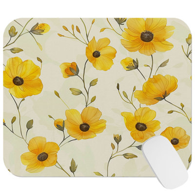 Floral Yellow Flower Pattern I Flowers Cottage Gaming Cute Office Laptop Desk Pad Gift Mat Square Rectangle Non-Slip Mousepad