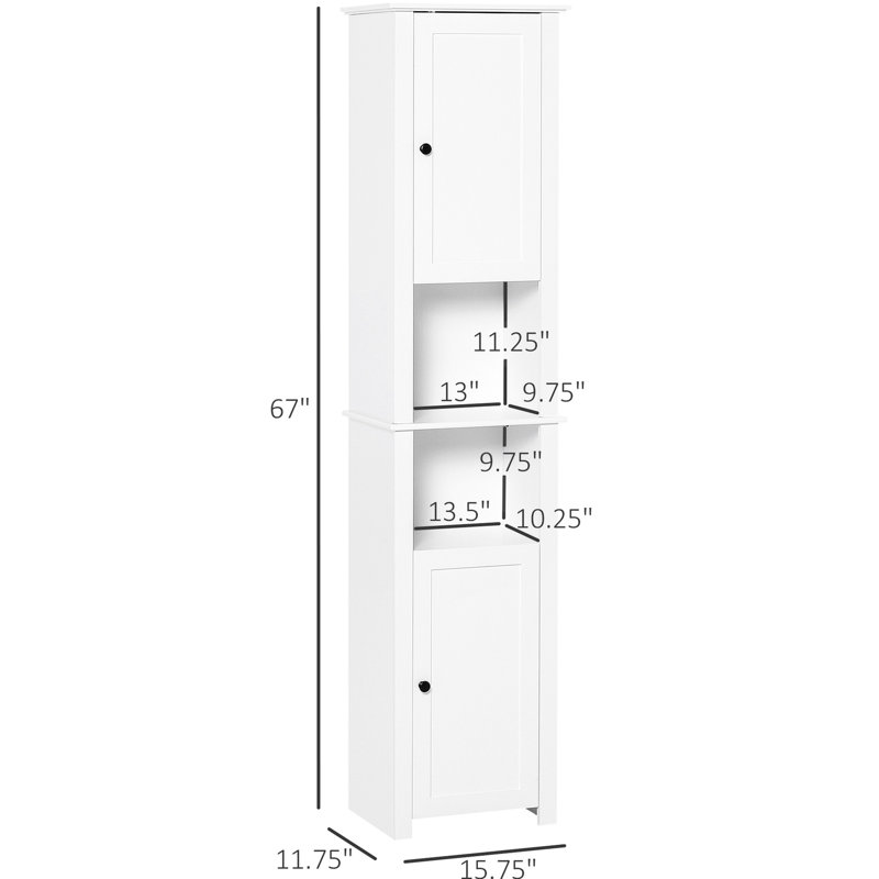 Grande armoire à linge de salle de bain - Rangement autoportant avec 2 tablettes et 2 armoires en blanc.