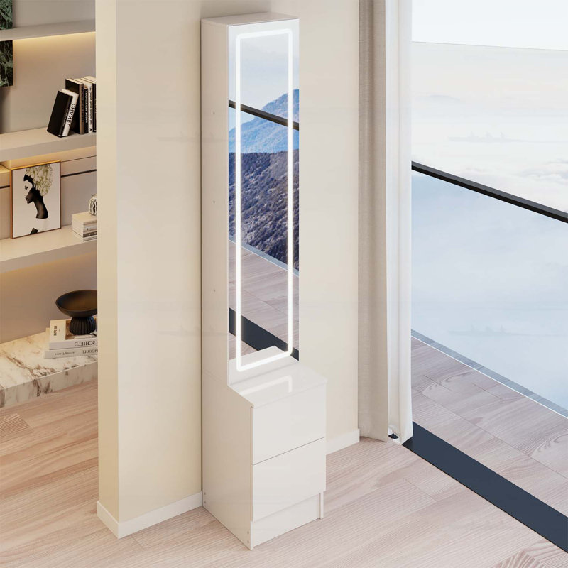 Armoire à miroir à DEL avec luminosité réglable, rangement multicouche, Blanc