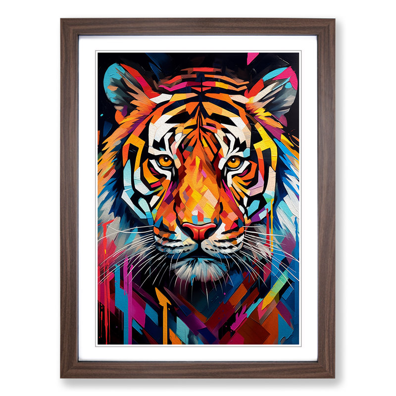 Tiger Constructivism - Single Picture Frame Print on Wood, 46cm H x 34cm W x 2cm D, Walnut Framed