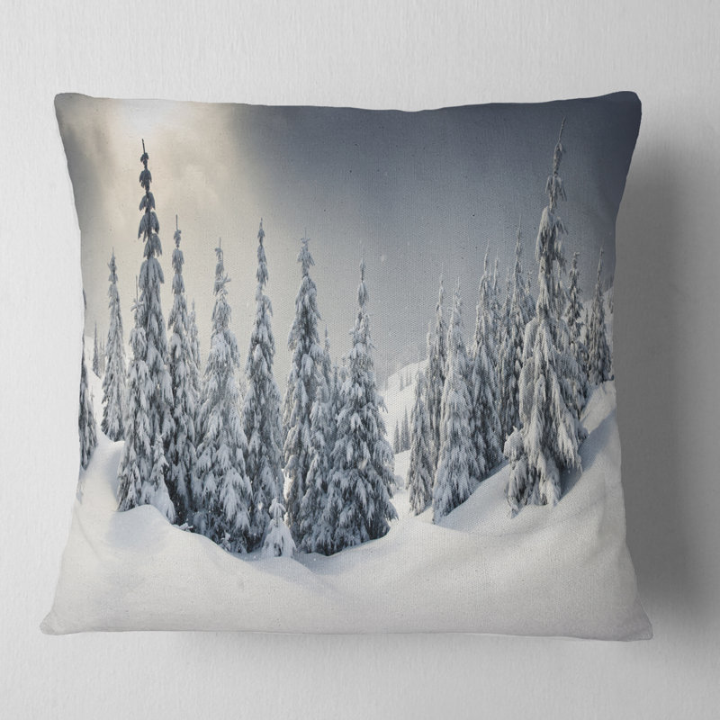 Paysage d'hiver - Coussin imprimé paysage, 16 po x 1 po, Coussin décoratif