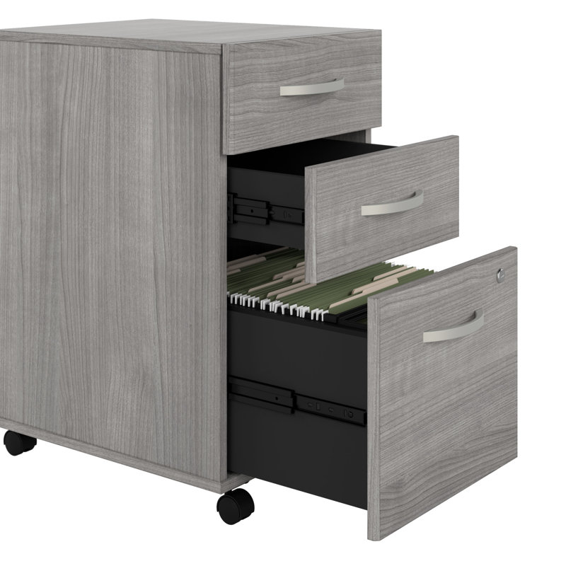 Bush Business Furniture Studio C L Shaped Desk with Mobile File Cabinet and Return - Reversible, Platinum Gray