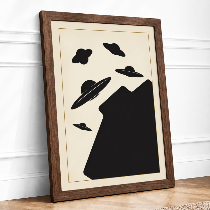 UFO Landscape Minimalist - Framed Print, A3 - 42.0 x 29.7 cm, Walnut