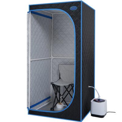 Portable Black Steam Tent - Full Size Personal Home Spa Comfort. Includes Generator, Remote, Foldable Chair. Simple Installation, Fast Heating. & Ul Verified. High Insulation, Waterproof Material.