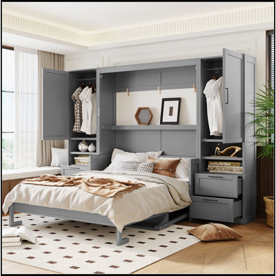Queen Size Murphy Bed Wall Bed With Closet ,Drawers And Shelves