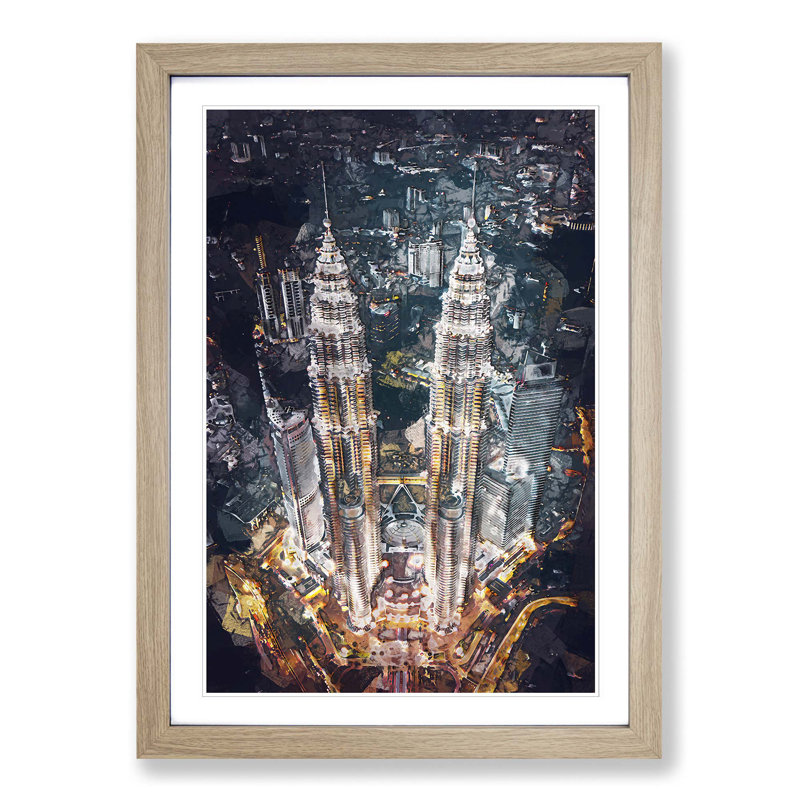 Petronas Towers in Kuala Lumpur - Picture Frame Graphic Art Print, 48cm H x 36cm W x 2cm D, Oak Framed