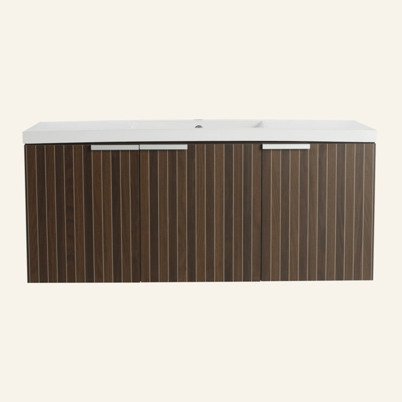 Armoire de salle de bain 48 po avec lavabo en résine, portes à fermeture douce, conception à fixation flottante