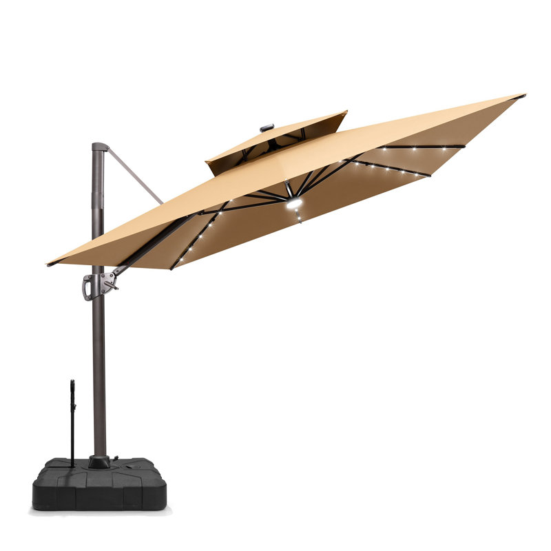 Parasol extérieur rectangulaire en porte-à-faux à DEL 128 po x 104 po avec base Easy-Move | Mobilité d'une personne, Tanné
