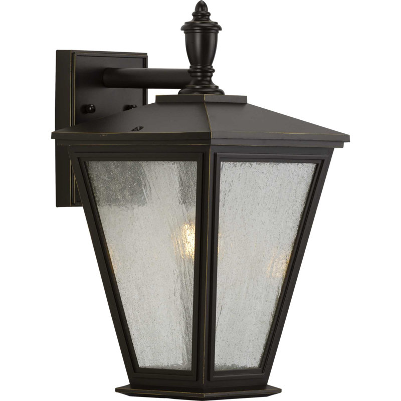 Lanterne murale d'extérieur en verre granulé Quattrucci, Bronze antique, H 16,5 po x l 8,94 po x P 10,31 po