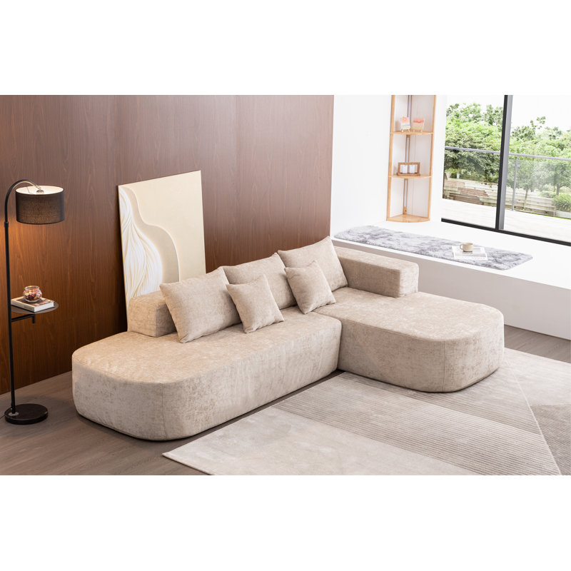 Canapé modulaire 2 pièces Lavia, Chenille beige, Accoudoir à droite (vu de face)