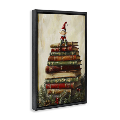 Cadre flottant Christmas Elf Bookstack, design par Petal Prints Design