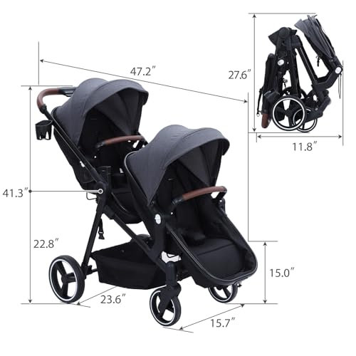 Lightweight Double Stroller for Infant & Toddler - Reversible Tandem Pushchair with Collapsible Bassinet - Adjustable Backrest & Canopy