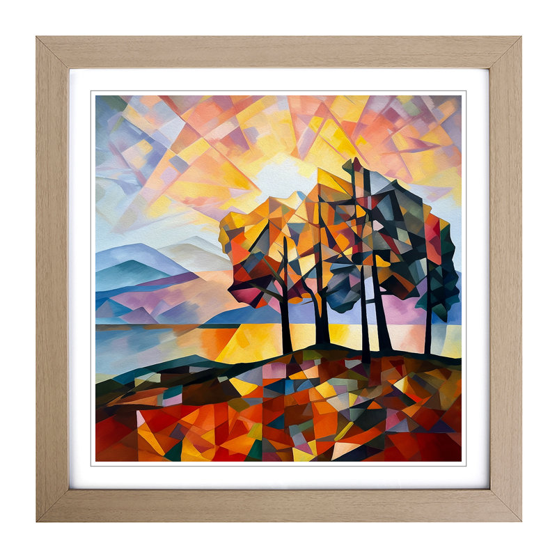 Sunrise Cubism No.5 - Framed Print, Oak