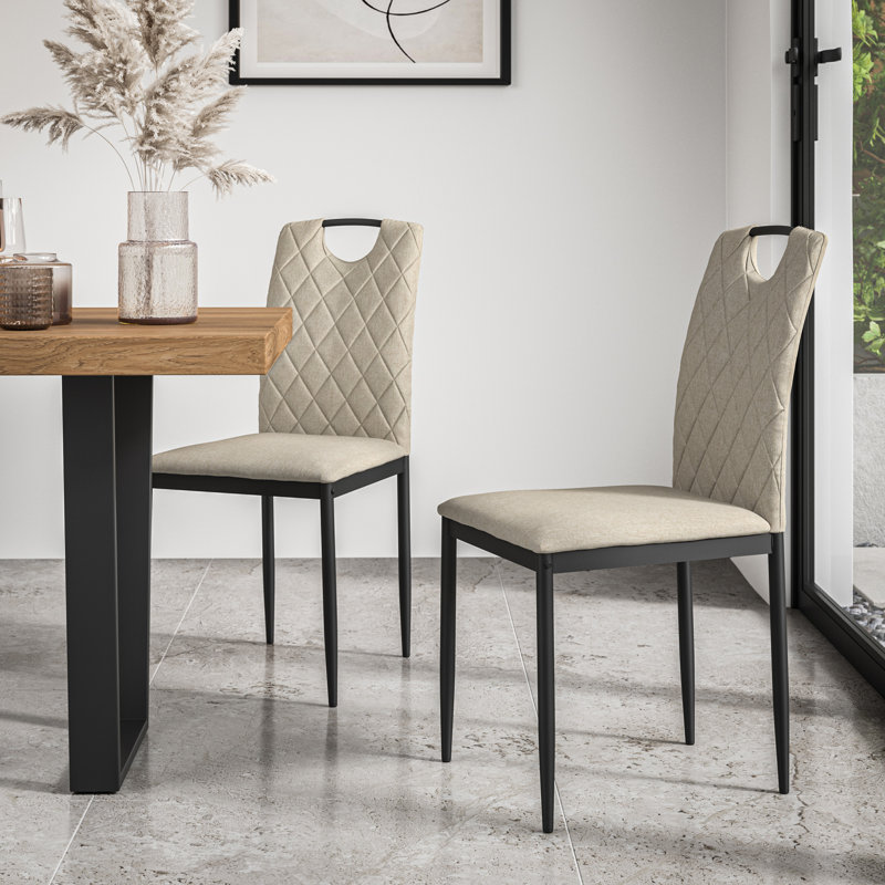 Marhill 18.1cm H Upholstered Side Chair, 4, Matte Black, Beige Fabric