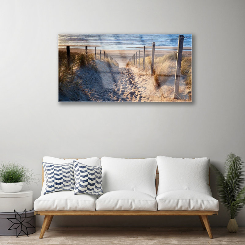 Landscape Footpath Sea - Unframed Photograph on Glass
