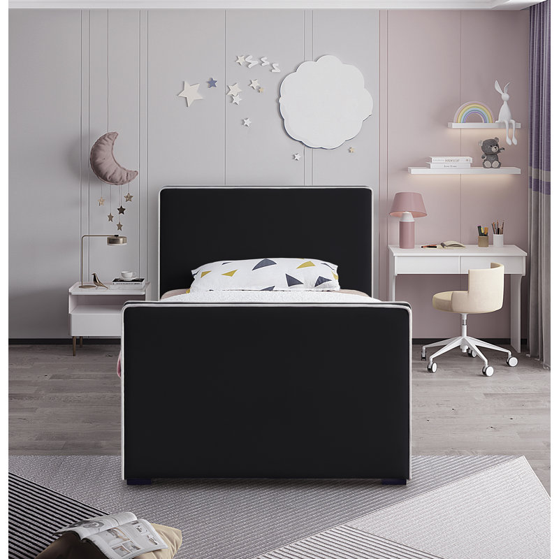 Haneesh Upholstered Unfinished Panel Bed, Twin, Black Velvet