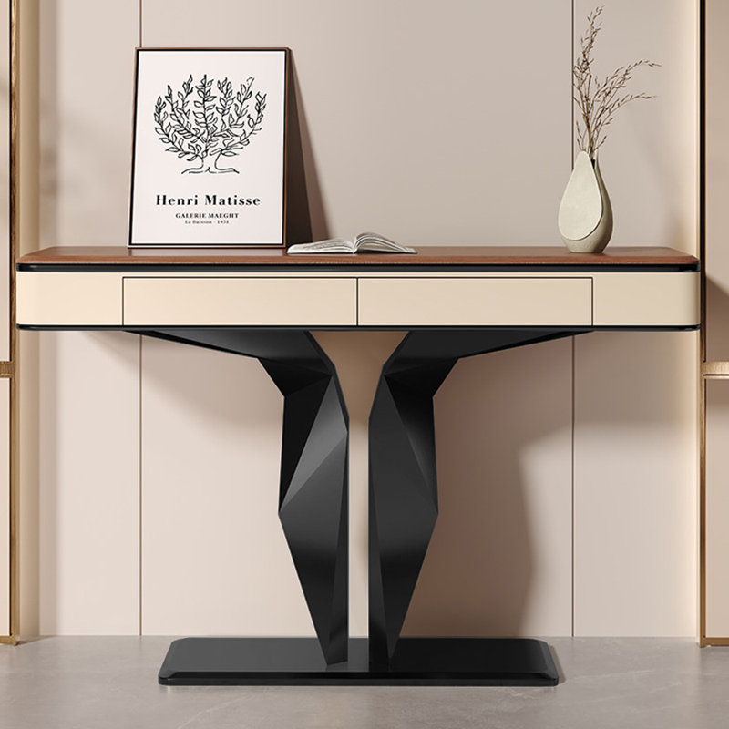 Console de style chinois de luxe simple, 33.5" H x 55.1" W x 13.8" D, Noir