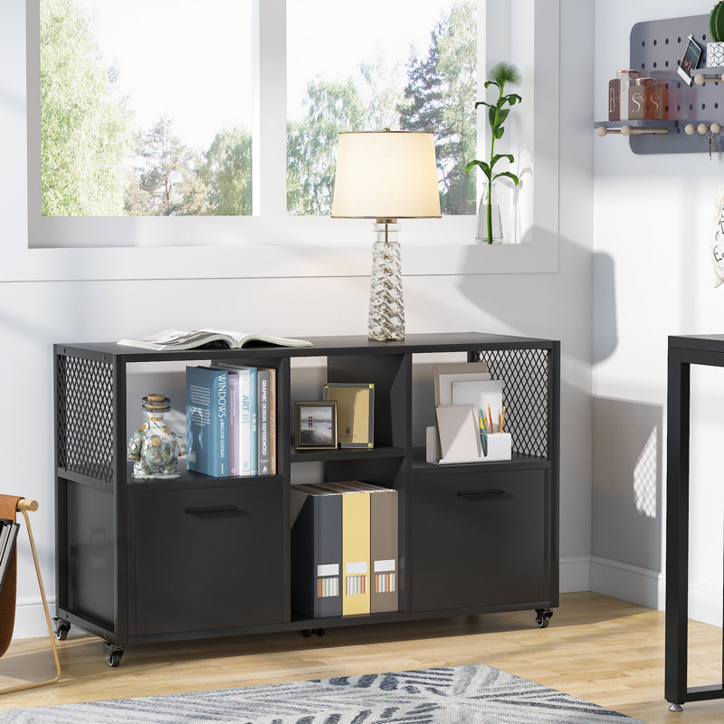 110cm Wide 2 -Drawer Mobile File Cabinet, Black