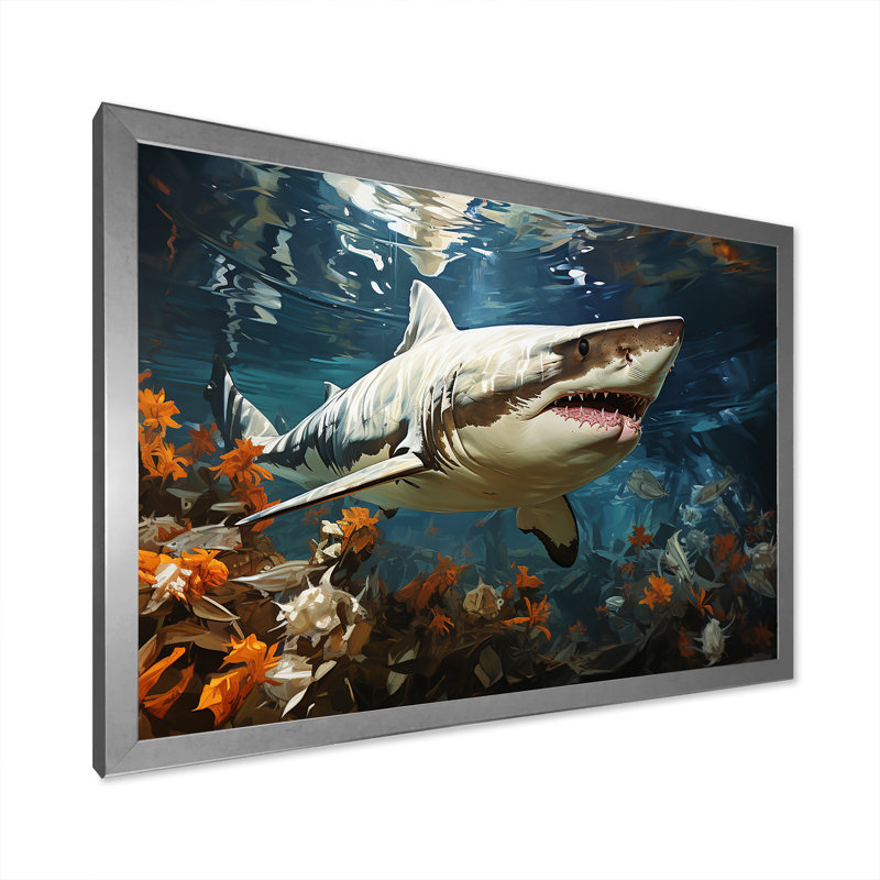 " Shark Ballet Painting ", Silver Single Picture Framed, 12" H x 20" W x 1" D