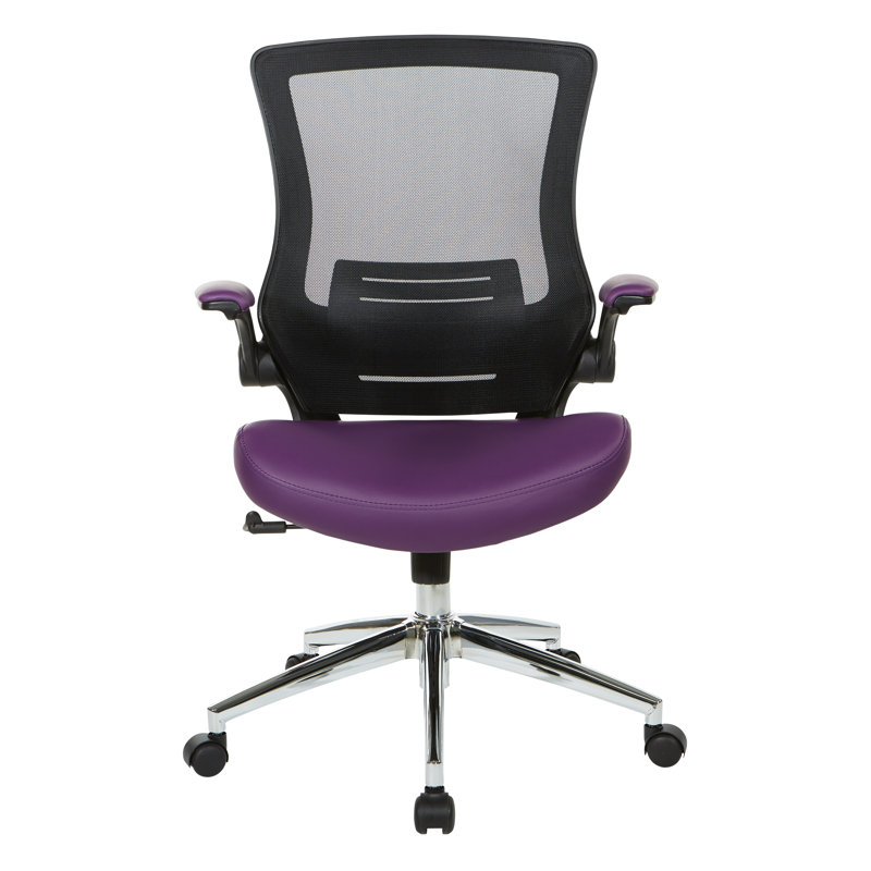 Chaise de travail en similicuir Eliphalet, Noir/mauve