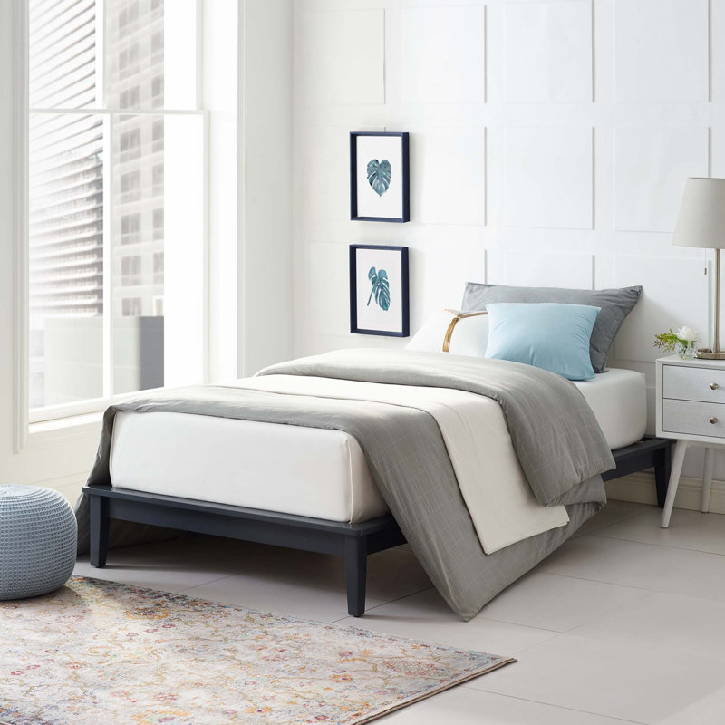 Modway Lodge Wood Platform Bed Frame, Gray, Twin