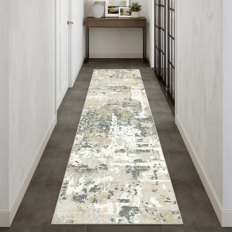 Tapis lavable abstrait moderne avec envers antidérapant Hshai, Tapis de couloir 2 pi x 8 pi