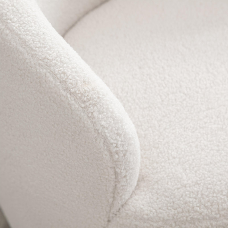 Jalin Upholstered Faux Fur Swivel Barrel Chair, Ivory White