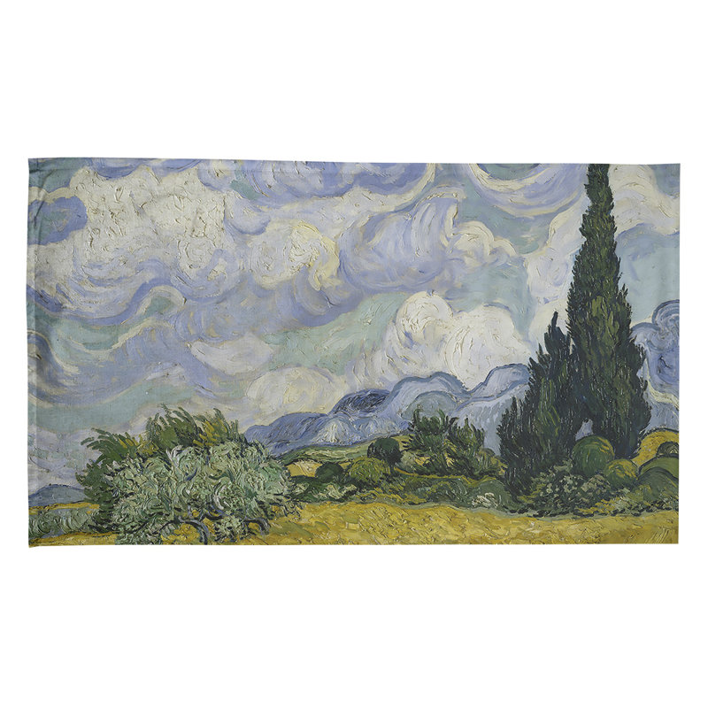 Serviette de thé avec blé cyprès wheatfield, Jaune / Bleu, Sergé de coton